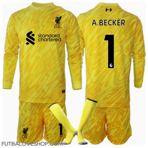 Dres Liverpool Alisson Becker #1 Brankarsky Tretina pre deti 2024-25 Dlhy Rukáv (+ trenírky)